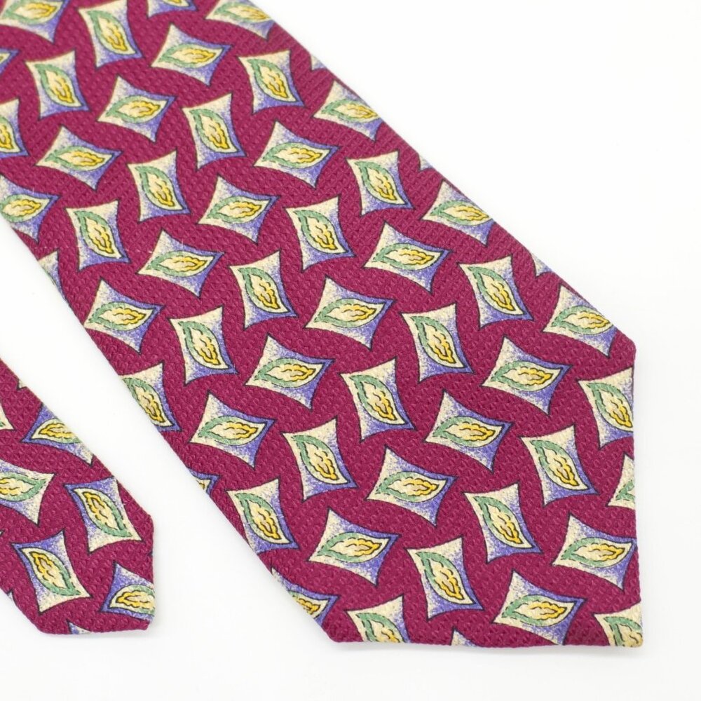 Chaps Ralph Lauren Purple Green Yellow Abstract Jacquard Print Silk Tie Wide